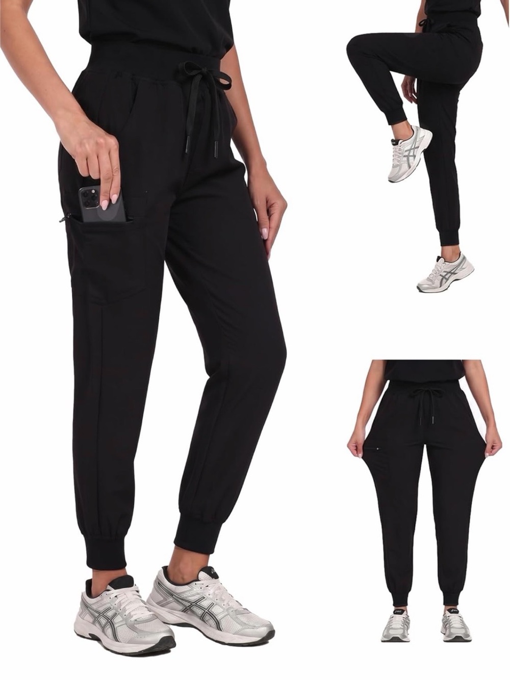 Women's Black Utility Jogger Pants with Drawstring Waist